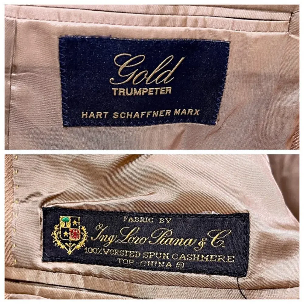 Loro Piana 100% Worsted Spun Cashmere Sport Coat Tan Gold Trumpeter Mens 42R